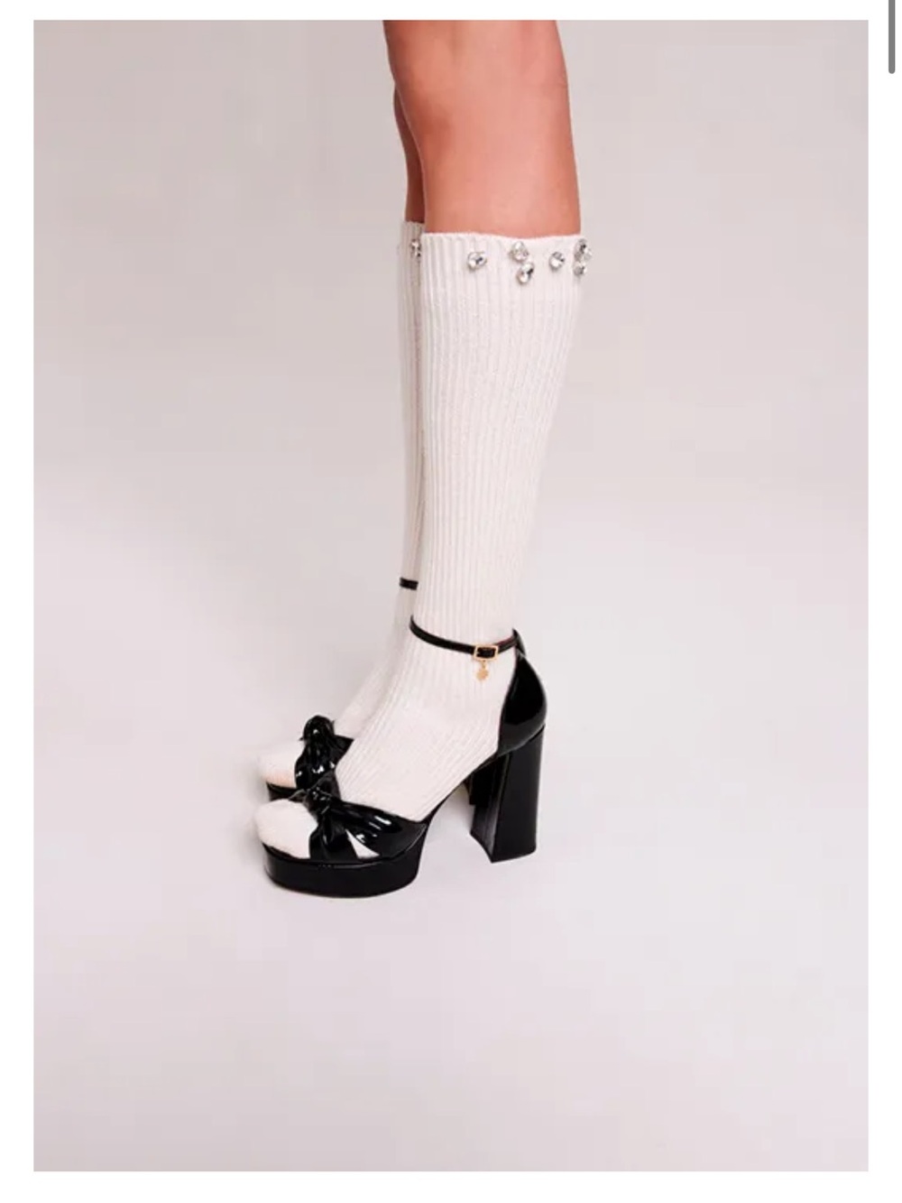 Maje New White, Ecru Long Knee High Socks With Rhinestone Embellished Size: OS